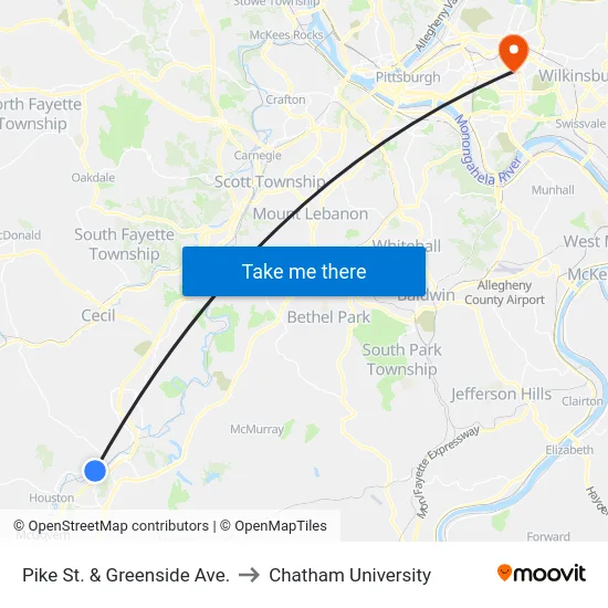 Pike St. & Greenside Ave. to Chatham University map