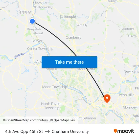 4th Ave Opp 45th St to Chatham University map