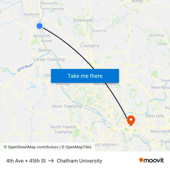 4th Ave + 45th St to Chatham University map