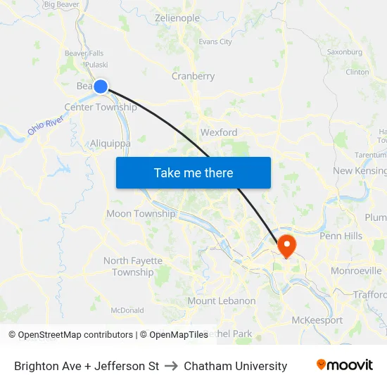 Brighton Ave + Jefferson St to Chatham University map