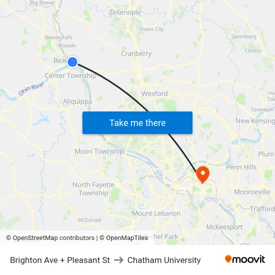 Brighton Ave + Pleasant St to Chatham University map