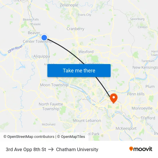 3rd Ave Opp 8th St to Chatham University map