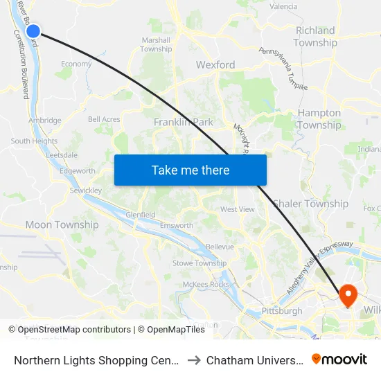 Northern Lights Shopping Center to Chatham University map