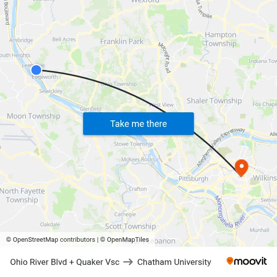 Ohio River Blvd + Quaker Vsc to Chatham University map