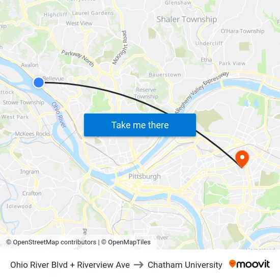 Ohio River Blvd + Riverview Ave to Chatham University map