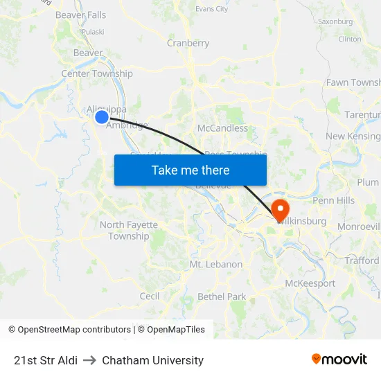 21st Str Aldi to Chatham University map