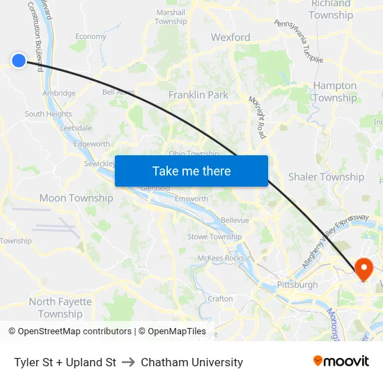 Tyler St + Upland St to Chatham University map