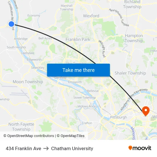 434 Franklin Ave to Chatham University map