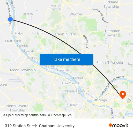 319 Station St to Chatham University map
