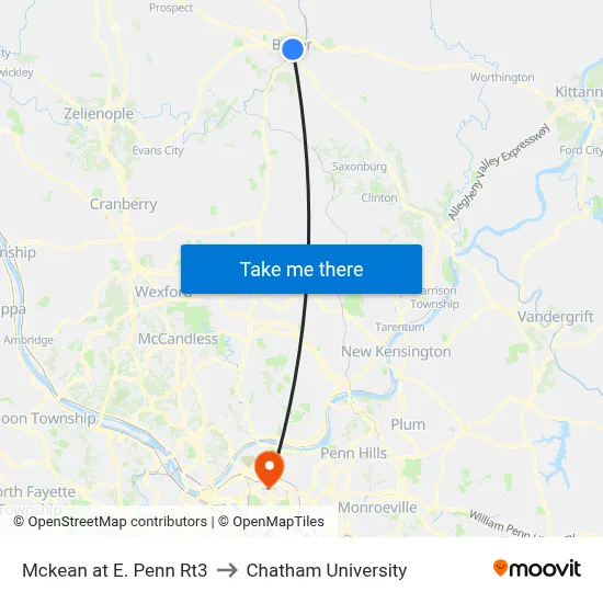 Mckean at E. Penn Rt3 to Chatham University map