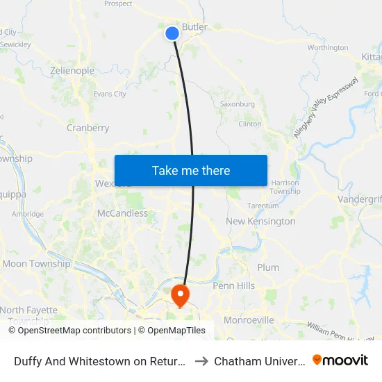 Duffy And Whitestown on Return Trip to Chatham University map
