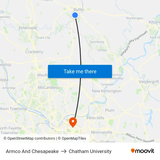 Armco And Chesapeake to Chatham University map