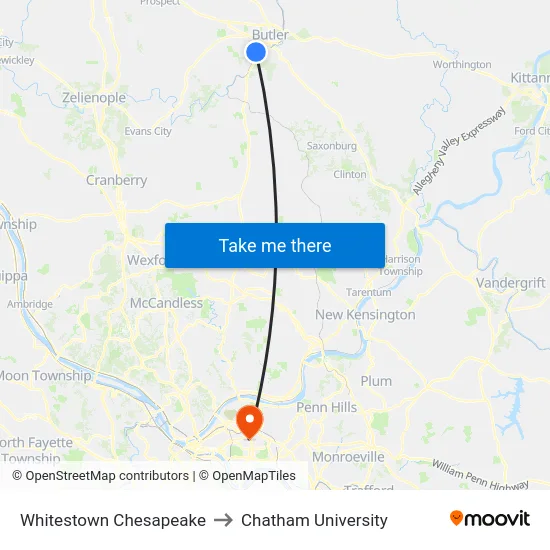 Whitestown Chesapeake to Chatham University map