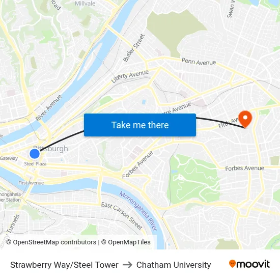 Strawberry Way/Steel Tower to Chatham University map