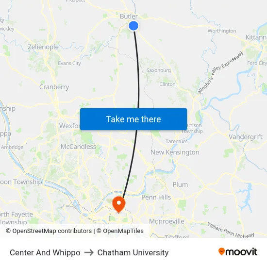 Center And Whippo to Chatham University map