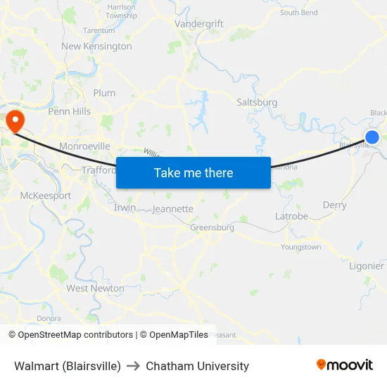 Walmart (Blairsville) to Chatham University map