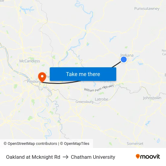 Oakland at Mcknight Rd to Chatham University map