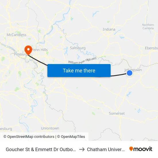 Goucher St & Emmett Dr Outbound to Chatham University map