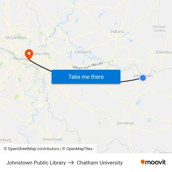 Johnstown Public Library to Chatham University map