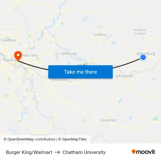 Burger King/Walmart to Chatham University map