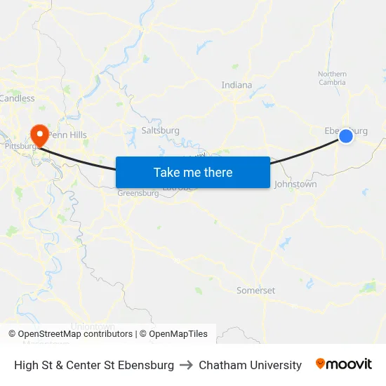 High St & Center St Ebensburg to Chatham University map
