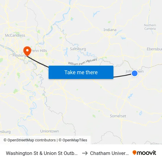 Washington St & Union St Outbound to Chatham University map