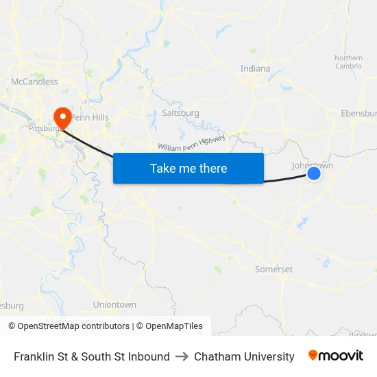 Franklin St & South St Inbound to Chatham University map