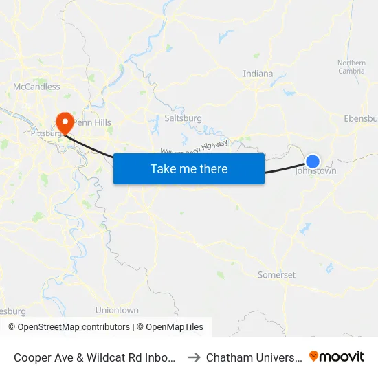 Cooper Ave & Wildcat Rd Inbound to Chatham University map