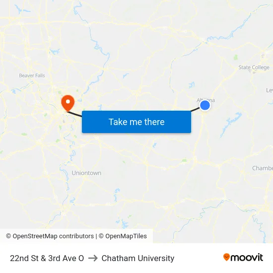 22nd St & 3rd Ave O to Chatham University map