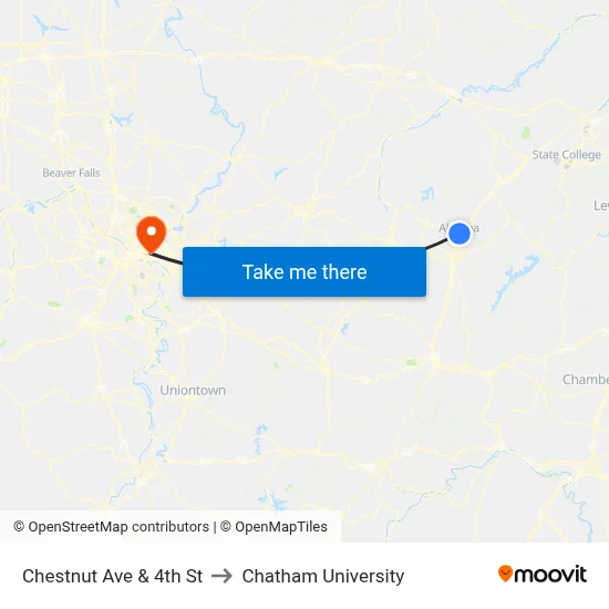 Chestnut Ave & 4th St to Chatham University map