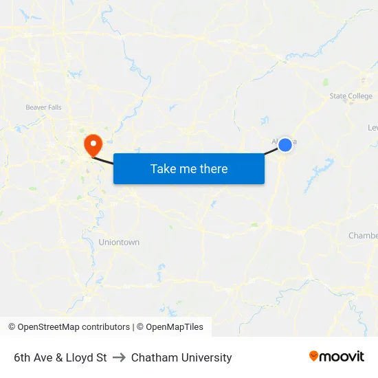 6th Ave & Lloyd St to Chatham University map