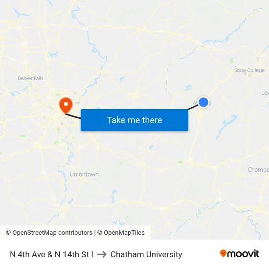 N 4th Ave & N 14th St I to Chatham University map