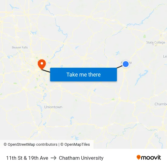 11th St & 19th Ave to Chatham University map
