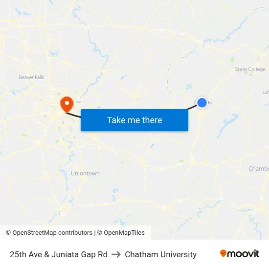 25th Ave & Juniata Gap Rd to Chatham University map