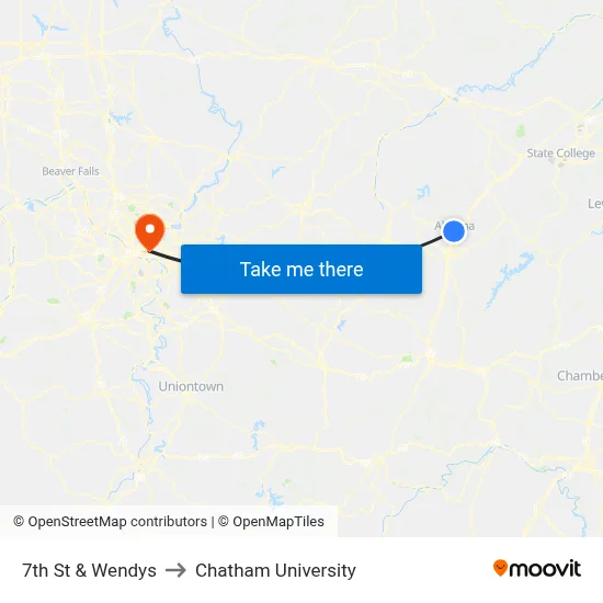 7th St & Wendys to Chatham University map