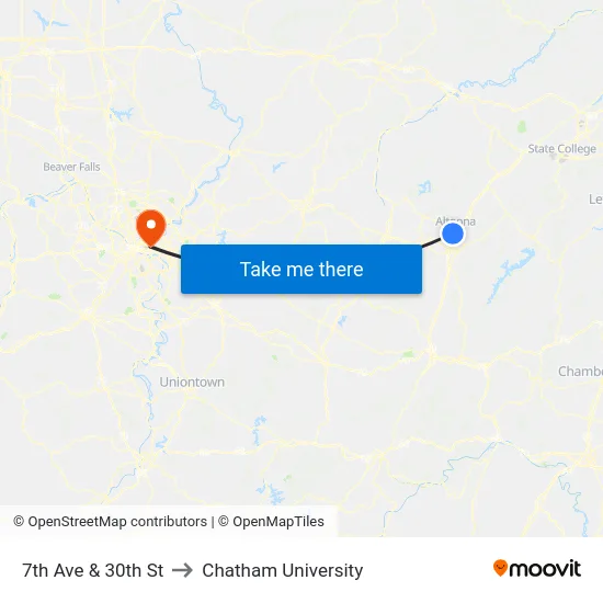 7th Ave & 30th St to Chatham University map