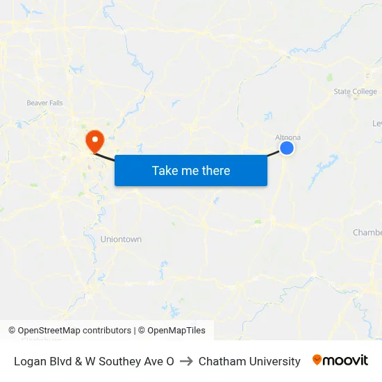 Logan Blvd & W Southey Ave O to Chatham University map