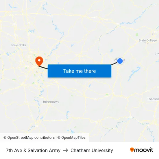 7th Ave & Salvation Army to Chatham University map