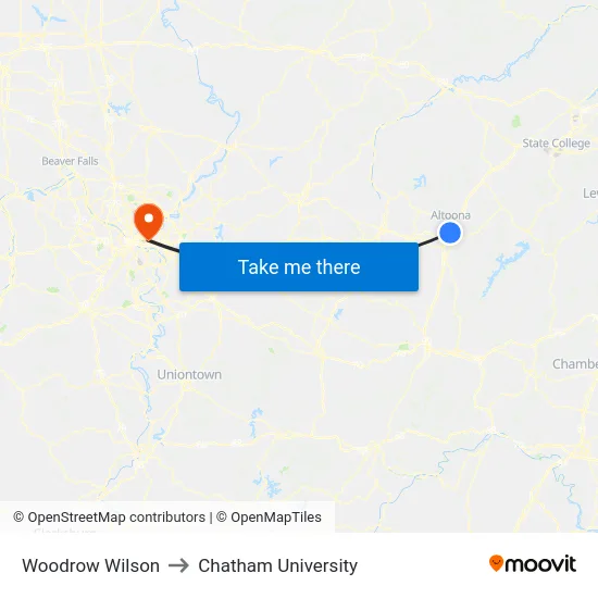 Woodrow Wilson to Chatham University map