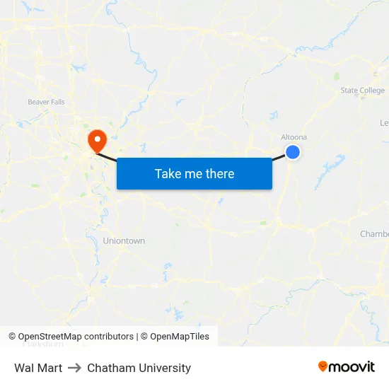 Wal Mart to Chatham University map