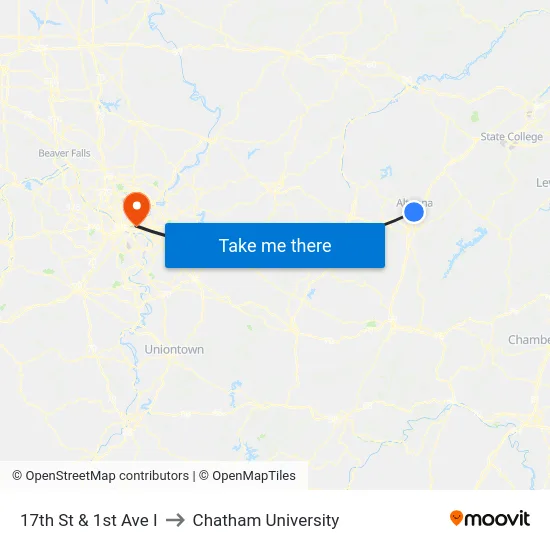 17th St & 1st Ave I to Chatham University map