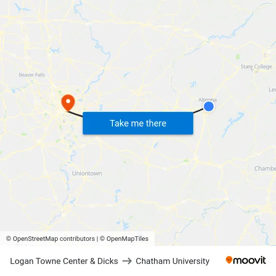 Logan Towne Center & Dicks to Chatham University map