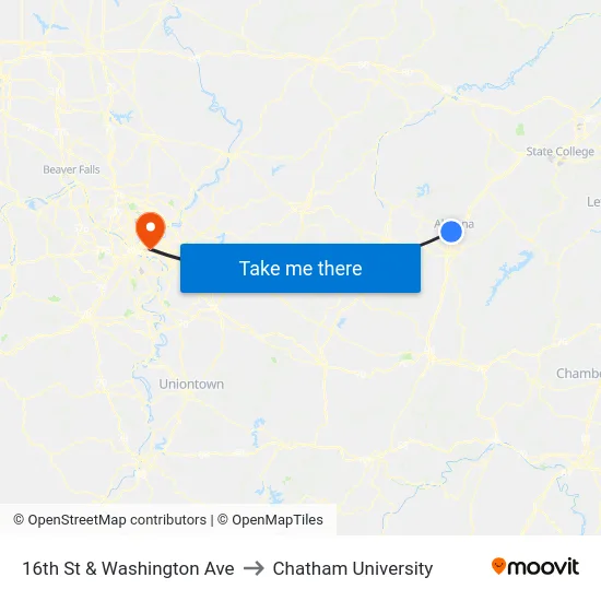 16th St & Washington Ave to Chatham University map