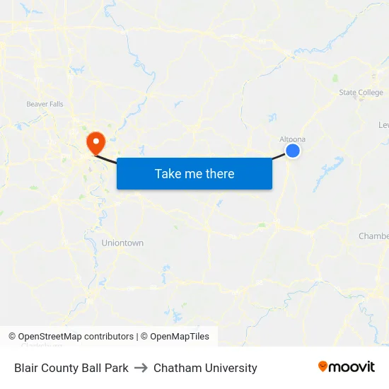 Blair County Ball Park to Chatham University map