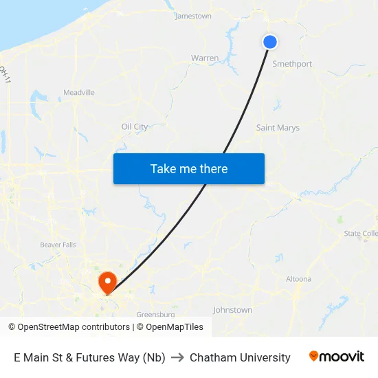 E Main St & Futures Way (Nb) to Chatham University map