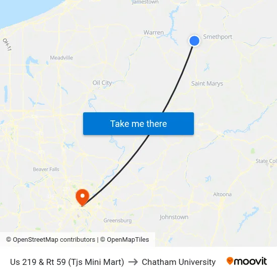 Us 219 & Rt 59 (Tjs Mini Mart) to Chatham University map