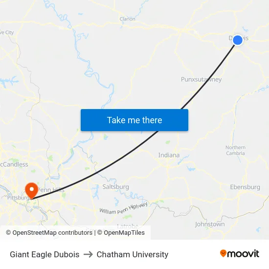 Giant Eagle Dubois to Chatham University map