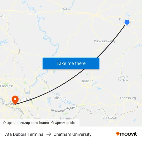 Ata Dubois Terminal to Chatham University map