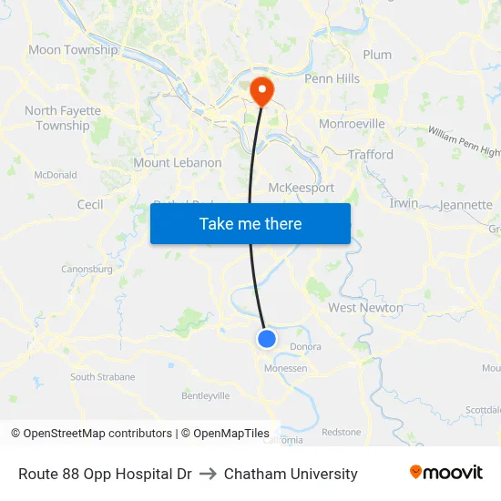 Route 88 Opp Hospital Dr to Chatham University map