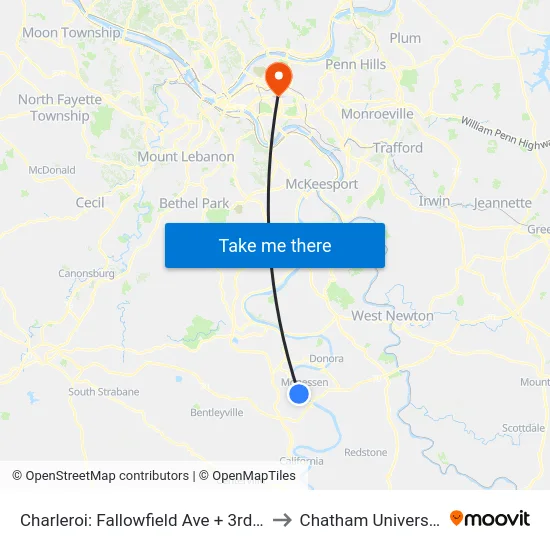 Charleroi: Fallowfield Ave + 3rd St to Chatham University map